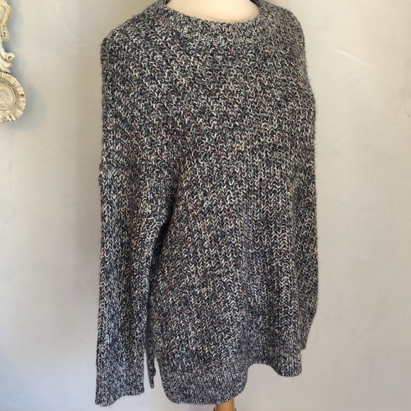 Aerie Black & Multi color Knit Sweater ribbed scoop neck cuffs & hem Size Medium - Picture 4 of 12